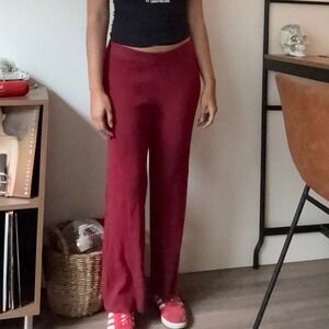 House of Harlow 1960 Ribbed Wide‎ Leg Lounge Pants Burgundy Knit M